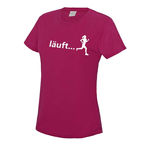 Laufshirt Damen Läuft Running T-Shirt Sport Funktionsshirt hotpink weiß S von Roughtex