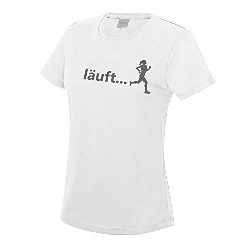 Laufshirt Damen Läuft Running T-Shirt Sport Funktionsshirt weiß grau XXL von Roughtex