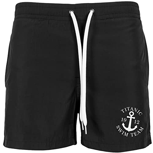 Roughtex Badehose Herren kurz lustig Bedruckt Titanic Swim Team Swimshorts Schwarz L von Roughtex