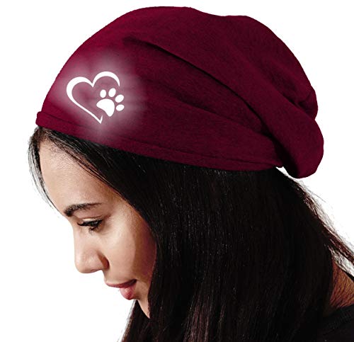 Roughtex Beanie Baumwolle Damen reflektierend leichte Jersey Mütze mit Reflex Druck Hund Gassi Maroon Small 25cm von Roughtex