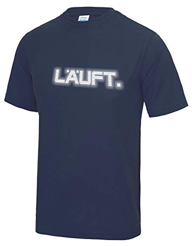 Roughtex Herren Laufshirt Reflex LÄUFT Funktionsshirt Sport Running Fitness Fun Tshirt mit Spruch Navy L von Roughtex