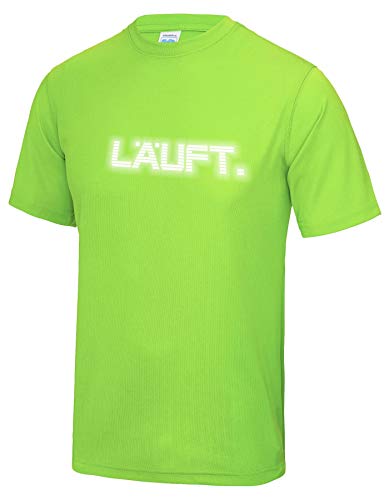 Roughtex Herren Laufshirt Reflex LÄUFT Funktionsshirt Sport Running Fitness Fun Tshirt mit Spruch Neongrün M von Roughtex