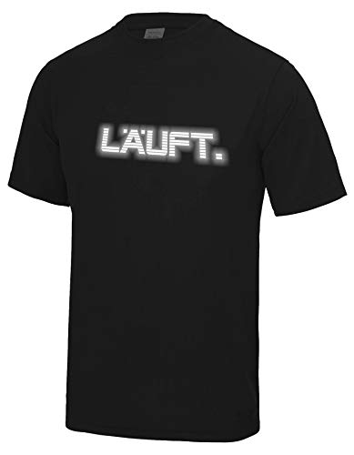 Roughtex Herren Laufshirt Reflex LÄUFT Funktionsshirt Sport Running Fitness Fun Tshirt mit Spruch Schwarz 3XL von Roughtex