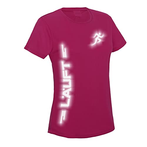 Laufshirt Damen Reflex Funktionsshirt Running T-Shirt Läuft Hotpink M von Roughtex