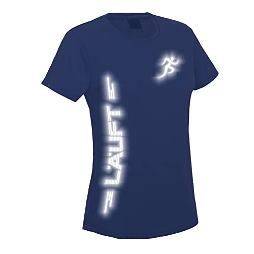 Laufshirt Damen Reflex Funktionsshirt Running T-Shirt Läuft Navy L von Roughtex