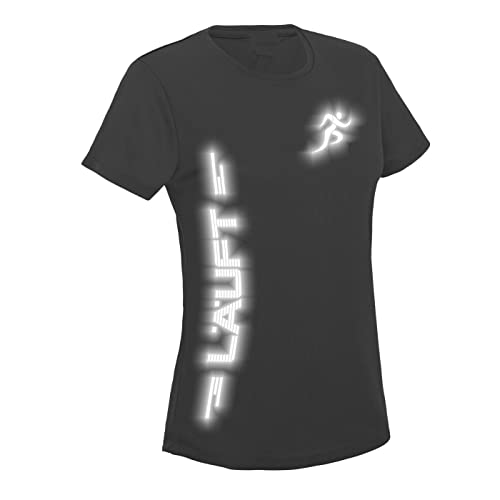 Laufshirt Damen Reflex Funktionsshirt Running T-Shirt Läuft Schwarz L von Roughtex