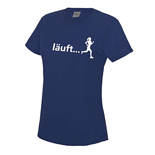 Laufshirt Damen Läuft Running T-Shirt Sport Funktionsshirt Navy weiß L von Roughtex