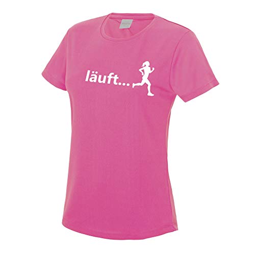 Roughtex Laufshirt Damen Läuft Running Tshirt Bedruckt Medium Fit neonpink weiß M von Roughtex