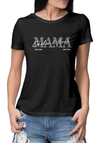 Roughtex Personalisiertes Mama Tshirt 1 oder 2 Kinder Namen Geburtstag Geschenk Muttertag Schwarz 3XL von Roughtex