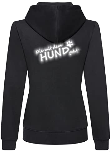 Roughtex Zip Hoodie Damen Die mit dem Hund geht Sweat-Jacke reflektierend Bedruckt Schwarz M von Roughtex