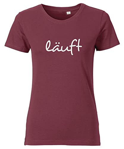 Spruch T-Shirt Damen mit Aufdruck LÄUFT bedrucktes Premium Tshirt Burgundy Weiß XL von Roughtex