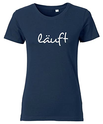 Spruch T-Shirt Damen mit Aufdruck LÄUFT bedrucktes Premium Tshirt Navy Weiß M von Roughtex