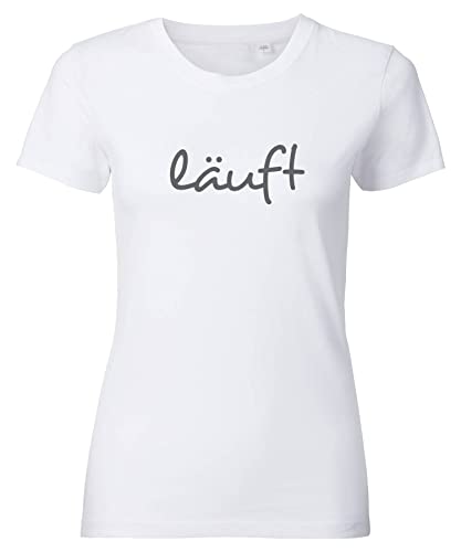 Spruch T-Shirt Damen mit Aufdruck LÄUFT bedrucktes Premium Tshirt Weiß Grau M von Roughtex