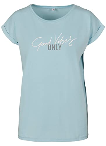 Sprüche T-Shirt Damen Good Vibes Only Oversize Shirt Statement Aufdruck Ocean Champagne S von Roughtex