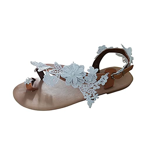 Rouingdd Damen Sommerschuhe Hausschuhe Elastische Slide Sandal Leicht Flache Boho Strass Sandaletten Elegante Glitzer Freizeitschuhe Rutschfest Bequem Riemchensandalen Open Toe Böhmische Strandschuhe von Rouingdd