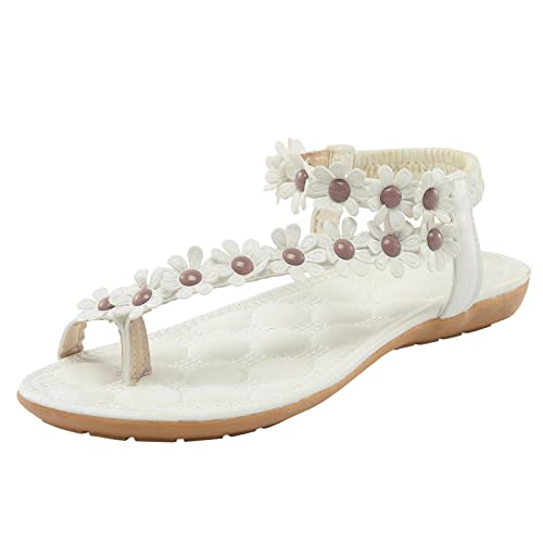 Rouingdd Damen Sommerschuhe Hausschuhe Rutschfest Strandschuhe Elegante Leicht Bequem Strass Sandaletten Böhmische Flache Freizeitschuhe Open Toe Glitzer Riemchensandalen Boho Elastische Slide Sandal von Rouingdd