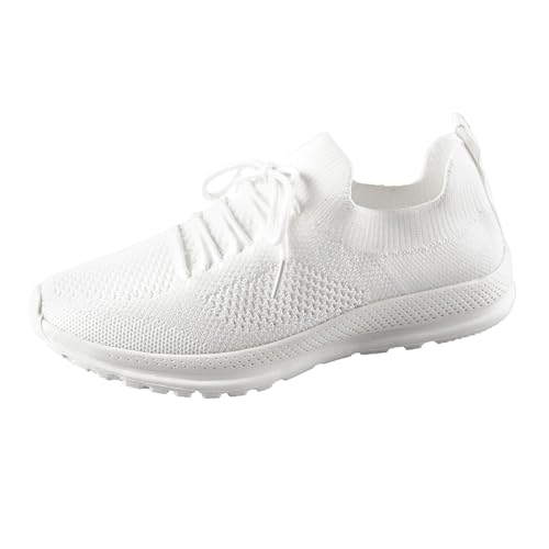 Rouingdd Sneaker Damen Laufschuhe Turnschuhe Sportschuhe Modische Atmungsaktive Einfarbige Gestrickte Mesh-Schnürschuhe Für Damen Mit Flachem Boden Lässige Sportschuhe von Rouingdd