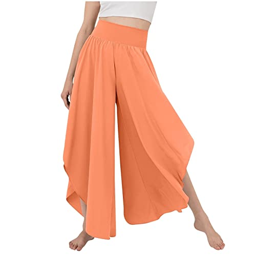 Rouingdd Sommerhose Damen Leicht Culottes Hosen Wickelhose Mit Schlitz Weites Bein Rüschen Hose Damen Sommer Yogahose Plissee Bequeme Sporthose Für Frauen Schlaghose von Rouingdd