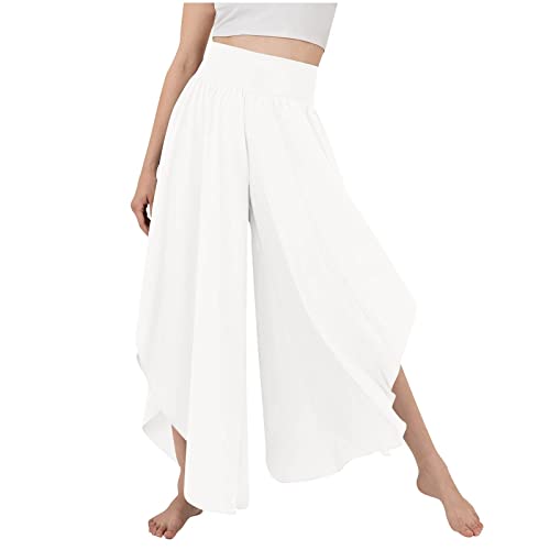 Rouingdd Sommerhose Damen Leicht Culottes Hosen Wickelhose Mit Schlitz Weites Bein Rüschen Hose Damen Sommer Yogahose Plissee Bequeme Sporthose Für Frauen Schlaghose von Rouingdd