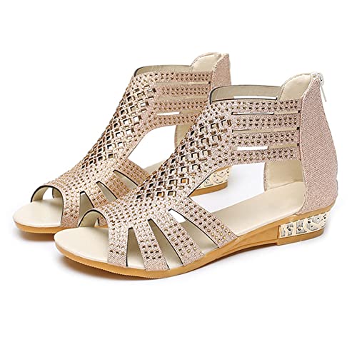 Sandalen Für Mädchen Freizeitschuhe Glitzer Riemchensandalen Elastische Elegante Böhmische Strass Sandaletten Bequem Flache Strandschuhe Leicht Rutschfest Slide Sandal Boho Open Toe Hausschuhe von Rouingdd