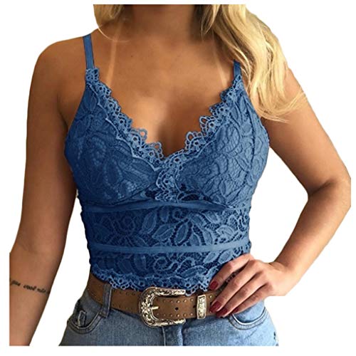 Damen Spitze Cami Weste Crop Top Sexy V Hals Dessous Bustier Sport BH Wireless UnterwäSche Sommer Basic Tanktops Crop Camisole Slim Korsett Verstellbar SpaghettiträGer Stilvolles Clubwear Outfit von routinfly