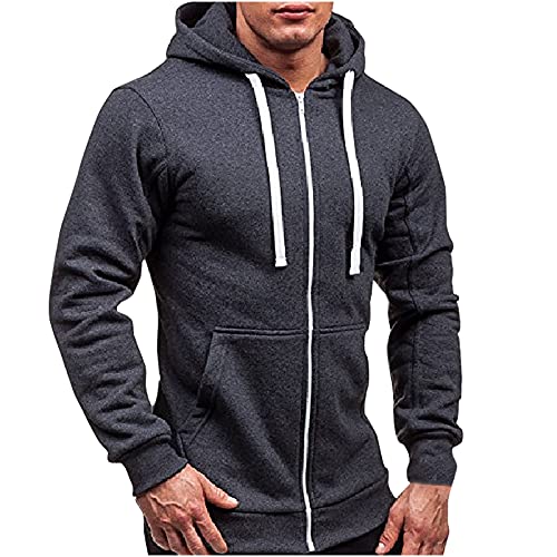 Kapuzenpullover für Herren mit Reißverschluss – lässige Strickjacke Pullover Sweatshirts neue Langarm Sweater Mantel Jacke mit Tasche, dunkelgrau, 3XL von Routinfly