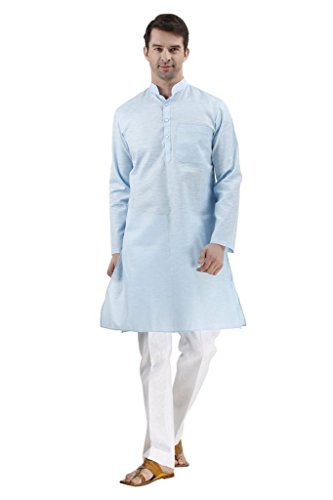 Royal Herren Kurta Pyjama, Leinen, Hellblau, Blau, 44 von Royal Kurta