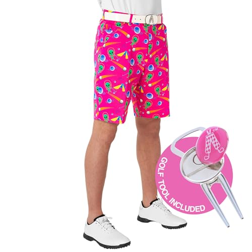 Royal & Awesome Gemusterte Golfshorts für Herren, Leben auf Pars, 46 von Royal & Awesome