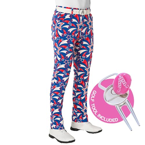 Royal & Awesome Shooting Pars American Golf Hosen für Männer, Golfhosen für Männer, Funky Golfhosen, Sich verjüngte Herrengolfhosen von Royal & Awesome