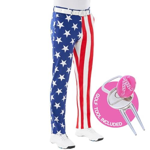 Royal & Awesome USA Flagge amerikanische Golfhose für Männer, Golfhosen für Männer, Funky Golfhosen, Sich verjüngte Herrengolfhosen von Royal & Awesome