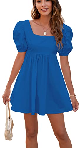 Rozegaga Damen Sexy Puffärmel Rückenfrei Lace Up Babydoll Minikleid, Helles Blau, X-Groß von Rozegaga