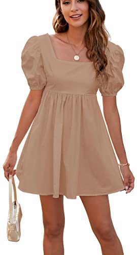 Rozegaga Sexy Damen-Minikleid mit Puffärmeln, rückenfrei, zum Schnüren, Khaki, X-Groß von Rozegaga