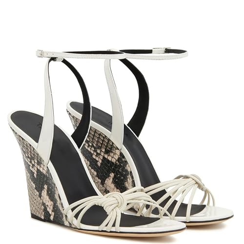 Rozhuhro Offene Zehen-Keil-Riemensandalen für Damen Sommer-High-Heel-Knöchelriemen runde Zehen-Wedge-Sandalen einfache bequeme Hochzeits Party-Kleid-Sandalen,Beige,35 EU von Rozhuhro