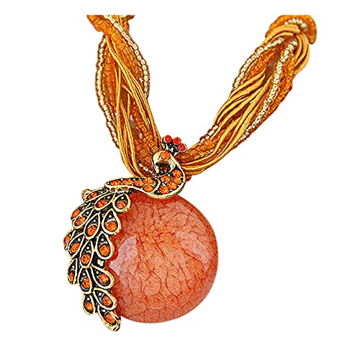 Aussage Geschenk Strass Pfau Zubehör Damen Halskette Bohemian Anhänger Halsketten & Anhänger Coole Ketten Für Mädchen (Orange, One Size) von Rpporm