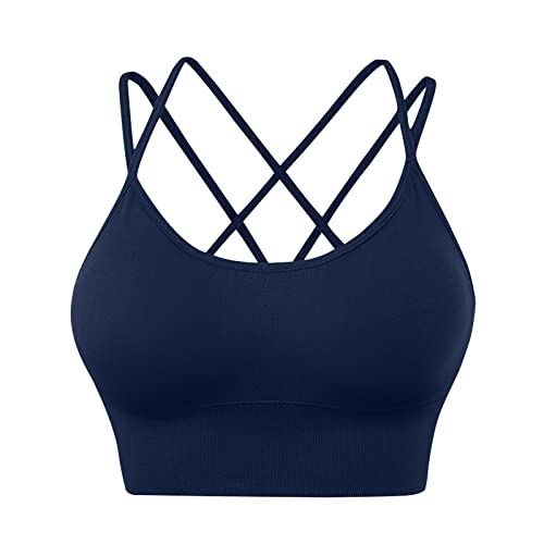 Rpporm Damen Sport BH Yoga Bra mit Gepolstert Nahtlose Ohne Bügel Spaghettiträger Cross Back Design Atmungsaktiv Push Up BH Sport Bra Top für Yoga Gym Fitness Joggen Lauf von Rpporm