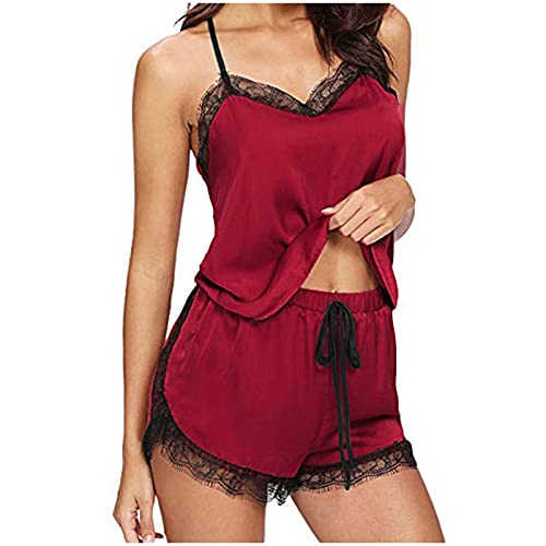 Schlafanzug Damen Sexy Pyjama Set Satin Schlafanzügen Nachtwäsche Sommer Lounge Set Ärmellose Camisole und Top Shorts Negligee Sleepwear Hausanzug für Frauen von Rpporm