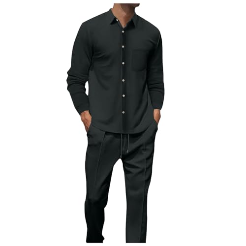 Rrongwn 2-Teiliges Herren-Outfit Waffel Langarm Revers Einfarbige Hemd Top Und Hose Set Sportbekleidung Sommer Freizeitanzug Bequeme 2-Teilig Für Männer Mode Trend Streetwear Rrongwn 2-Teiliges Herren-Outfit Waffel Langarm Revers Einfarbige Hemd Top Und Hose Set Sportbekleidung Sommer Freizeitanzug Bequeme 2-Teilig Für Männer Mode Trend Streetwear von Rrongwn