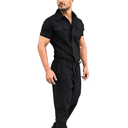 Rrongwn Herren Frühjahr Sommer Einfarbig Kurzarm Jumpsuit Tooling Lace-up Zipper Strampler Hose mit Taschen Männer Hausanzug Overall Bodysuit Trainingsanzug Rrongwn Herren Frühjahr Sommer Einfarbig Kurzarm Jumpsuit Tooling Lace-up Zipper Strampler Hose mit Taschen Männer Hausanzug Overall Bodysuit Trainingsanzug von Rrongwn