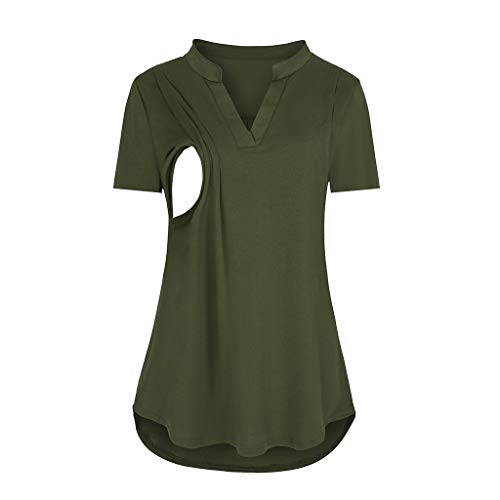 Damen Kurzarm Umstandsshirt Stillshirt Einfarbige Stillweste T-Shirt Nursing Tops Oberteil Stillshirt Stillkleid Umstandskleidung Umstandstop Schwangerschaft für Sommer Umstandsmode kf102 von Rrunsv