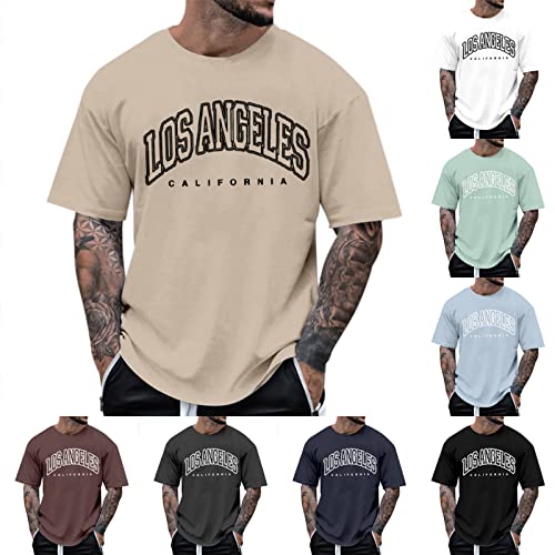 Oversized Tshirt Herren Rundhals Kurzarm Streetwear Oberteile Herren Sommer Vintage Strand T-Shirt Herren mit Los Angeles Druck Funktionsshirt Herren Baumwolle Shirt Herren Tops Sportshirts fur Männer von Rrunsv