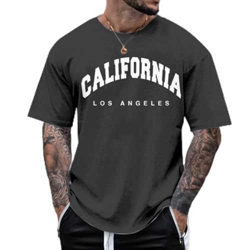 Oversized Tshirt Herren Rundhals Kurzarm Streetwear Oberteile Herren Sommer Vintage Strand T-Shirt Herren mit Los Angeles Druck Funktionsshirt Herren Baumwolle Shirt Herren Tops Sportshirts fur Männer von Rrunsv