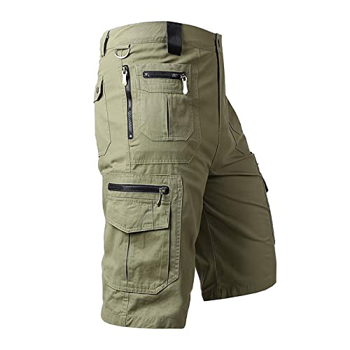 Rrunsv Kurze Hosen Herren Baumwolle Cargo Shorts Sommer Lässige Herren-Shorts mit elastischer Taille, entspannte Passform, Baumwolle, leicht, schnell trocknend, Angeln, Wandern, Arbeitsshorts, Fett von Rrunsv