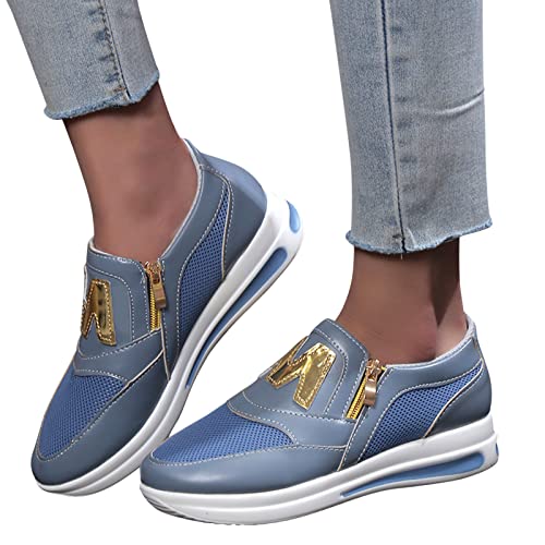 Rrunsv Sneaker Damen Plateau Elegante Weiche Schuhe,einfarbig Mesh Panel seitlicher Reißverschluss Dicke Sohle lässige Sportschuhe Damen Walkingschuhe Halbschuhe Für Outdoor Jogging1640 von Rrunsv