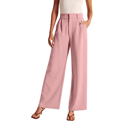 RuFengz Wide Leg Hose Damen, Anzughose Damen Elegant Sommer Hose Locker Palazzo Stoffhose Einfarbig Hosen Freizeithose Lässig Locker Leichte Dehnbar Lounge Hose mit Gummibund und Taschen, Rosa, S RuFengz Wide Leg Hose Damen, Anzughose Damen Elegant Sommer Hose Locker Palazzo Stoffhose Einfarbig Hosen Freizeithose Lässig Locker Leichte Dehnbar Lounge Hose mit Gummibund und Taschen, Rosa, S von RuFengz