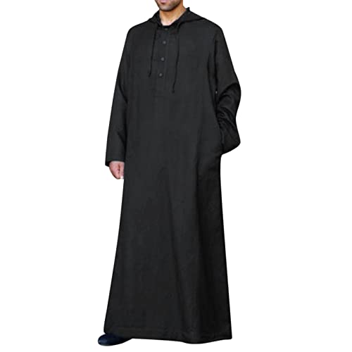RuFengz Nachthemd Herren, Gebetskleidung für Männer Baumwolle Lang Islam Thawb Jalabiya Frühling Muslim Kaftan Jellabiya mit Kopftuch Elegant Thobe Sommer Frauen Abaya Sommermantel, Schwarz, 5XL RuFengz Nachthemd Herren, Gebetskleidung für Männer Baumwolle Lang Islam Thawb Jalabiya Frühling Muslim Kaftan Jellabiya mit Kopftuch Elegant Thobe Sommer Frauen Abaya Sommermantel, Schwarz, 5XL von RuFengz