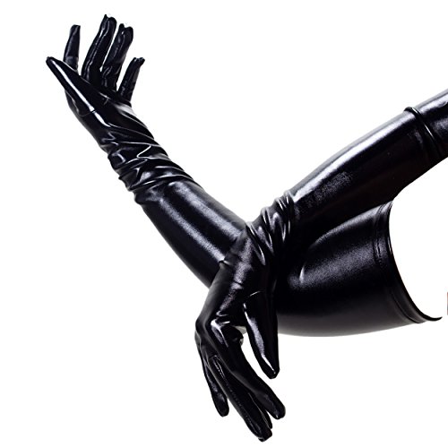 Rubberfashion Lange Lack Handschuhe lang glänzend - lange Abendhandschuhe für Domina und Catwoman Outfit/Kostüm oberarmlang Lack Schwarz XXL von Rubberfashion