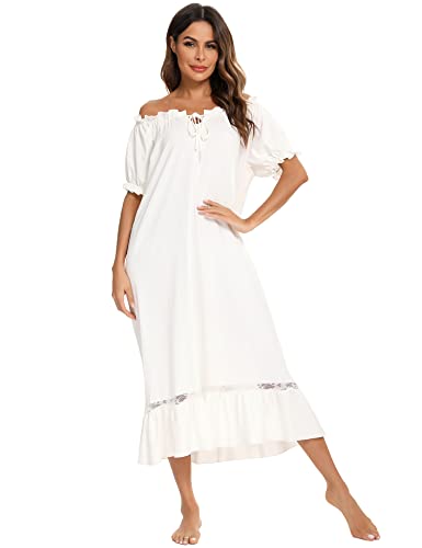 Rubehoow Nachthemd im viktorianischen Stil in Übergröße, kurz, lang, Nachtwäsche, Damen, Vintage-Nachthemd, weiß, XXL Rubehoow Nachthemd im viktorianischen Stil in Übergröße, kurz, lang, Nachtwäsche, Damen, Vintage-Nachthemd, weiß, XXL von Rubehoow