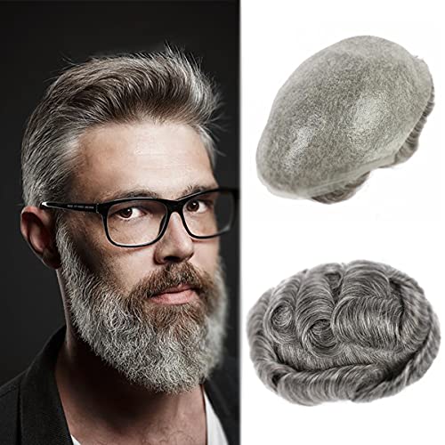 Männer Toupet mit grauem Haar Voll PU 8 * 10 Zoll Haarprothese Indisches Echthaarersatzsystem Remy (Col#1B20) von Rubyonly