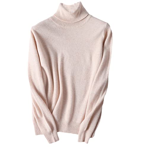 Ruereuu Damen Merino Kaschmir Rollkragen Strick Pullover Sweater, beige, M von Ruereuu