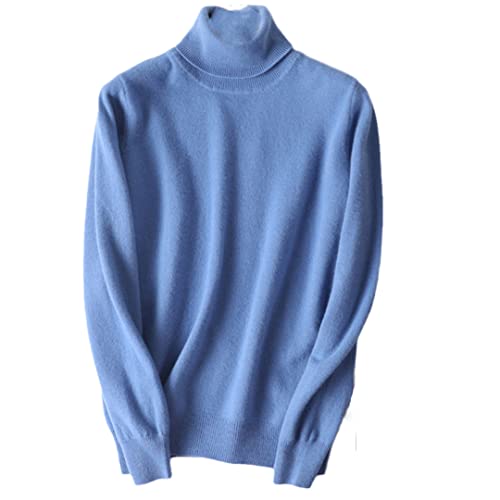 Ruereuu Damen Merino Kaschmir Rollkragen Strick Pullover Sweater, blau, XL von Ruereuu